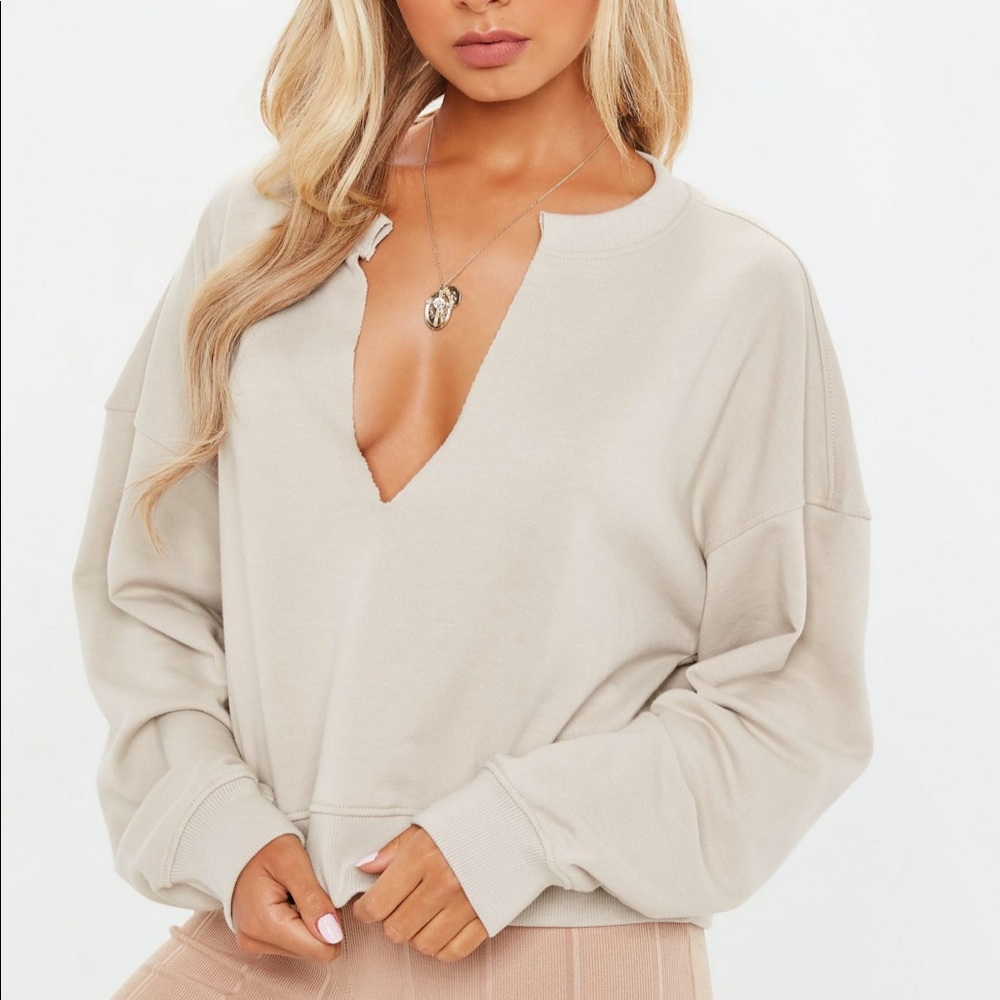 Long Sleeve Oversized Deep Cut Sweater